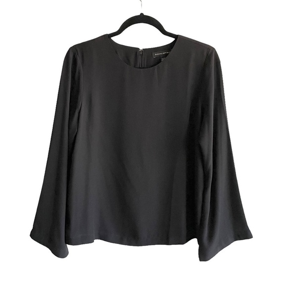 BANANA REPUBLIC Black Crew Neck Long Wide Bell Sleeve Blouse XS - Picture 2 of 5